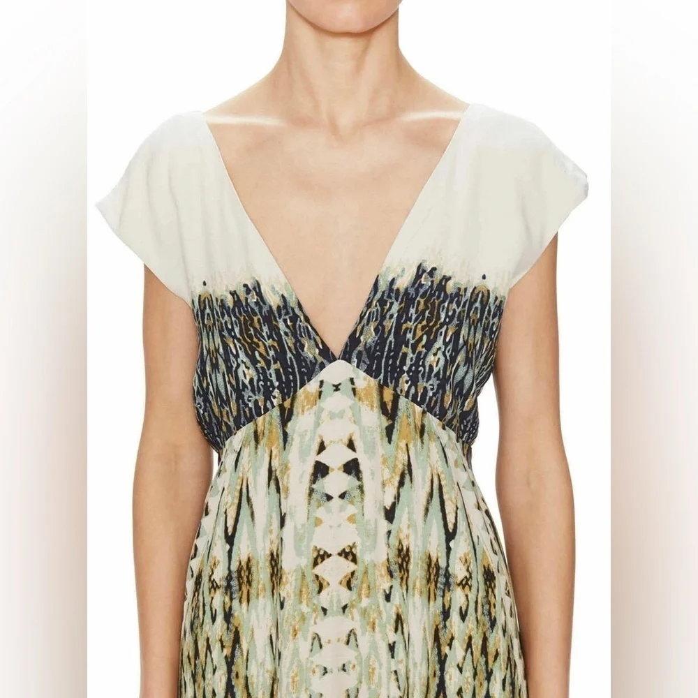 Free people boho V-Neck Patterned Dress chic mini babydoll Anthropologie small